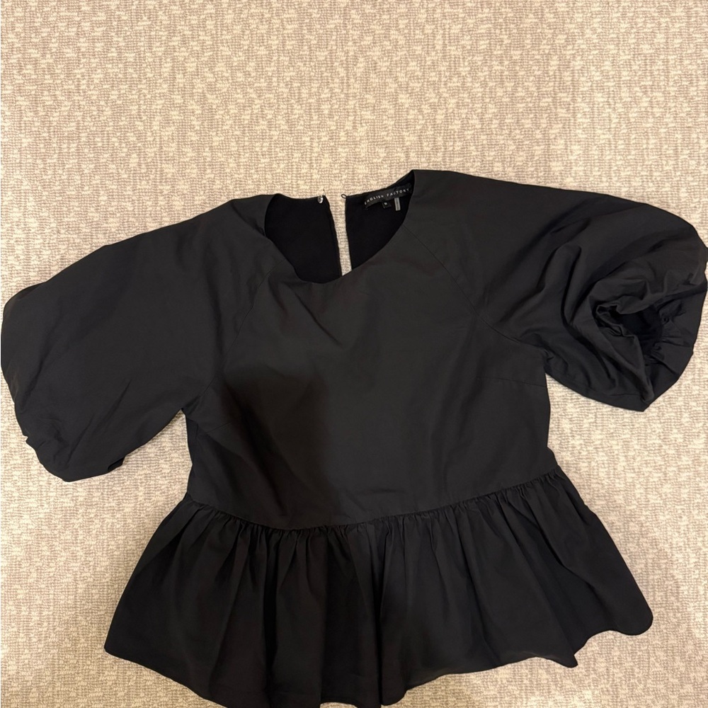 English Factory Black Puff Sleeve Blouse